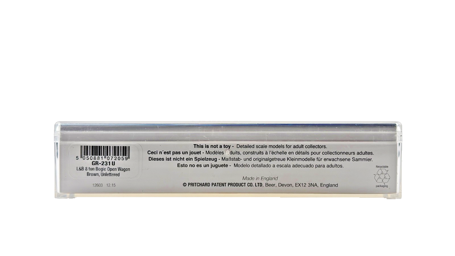 PECO OO9 SCALE - GR-231U - L&B LYNTON & BARNSTAPLE 8 TON BOGIE OPEN WAGON BROWN