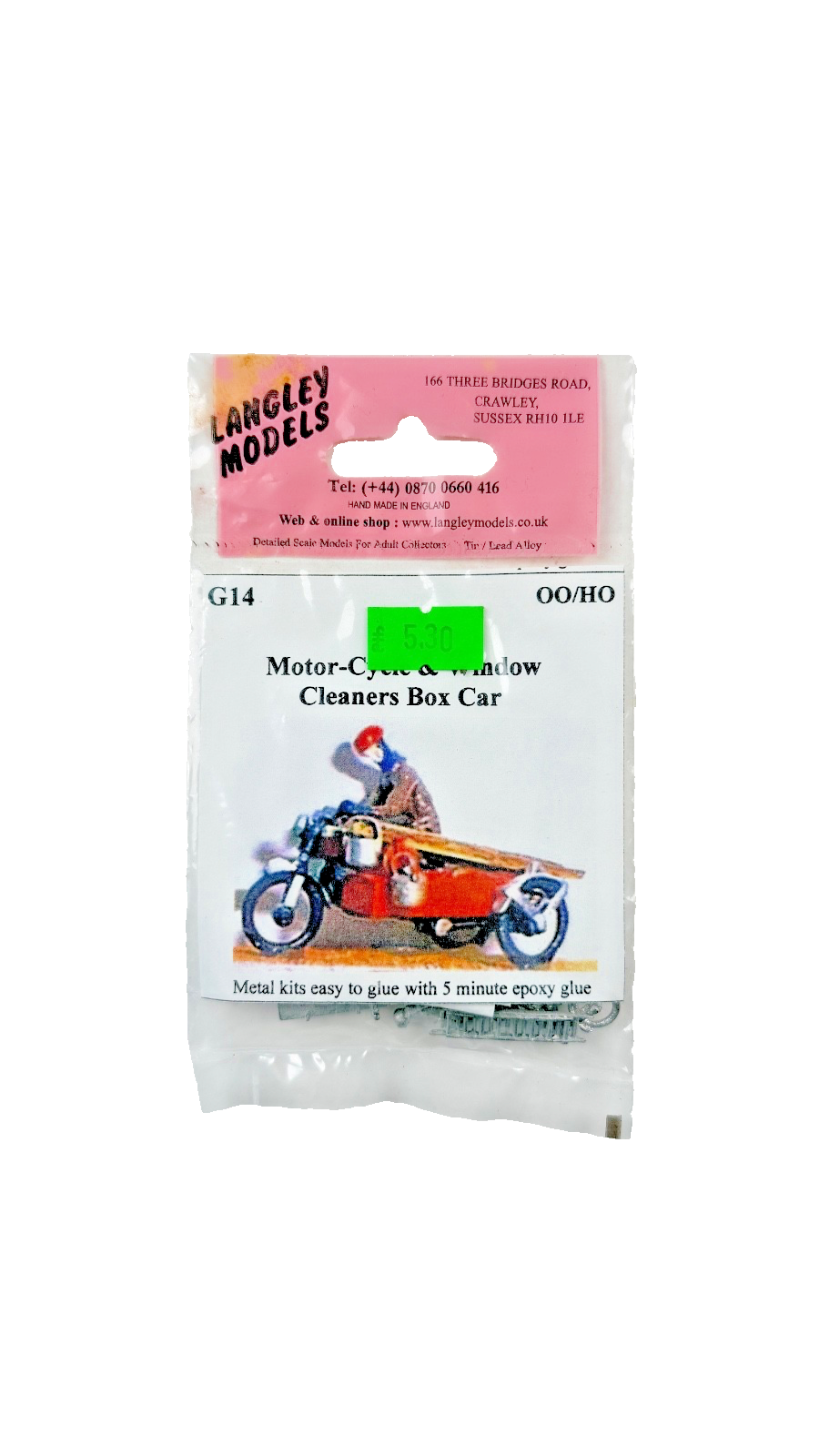 LANGLEY MODELS OO/HO SCALE - G14 - MOTOR CYCLE & WINDOW CLEANERS BOX CAR KIT