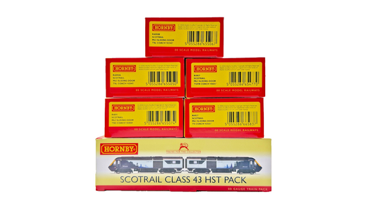 HORNBY OO GAUGE - R3698 - SCOTRAIL CLASS 43 HST TWIN PACK & 5 MK3 COACHES BOXED