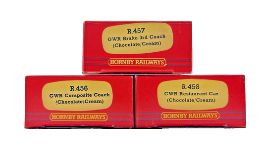 HORNBY OO GAUGE - R456/R457/R458 - RAKE OF THREE GWR CHOCOLATE CREAM COACHES