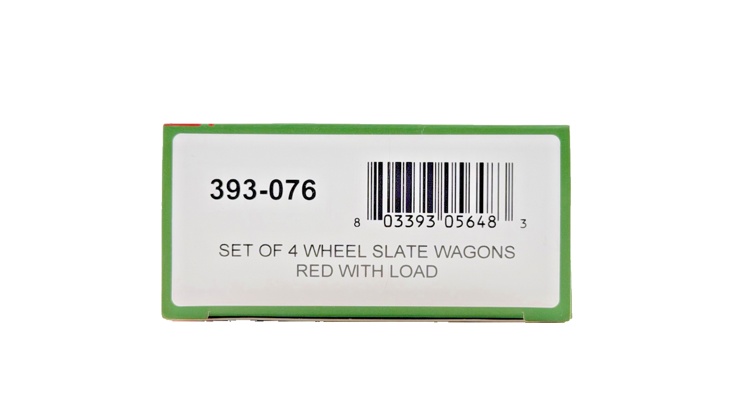 BACHMANN OO9 SCALE - 393-076 - SET OF 4 WHEEL SLATE WAGONS RED WITH LOAD