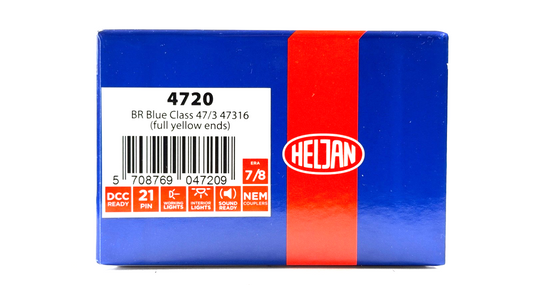 HELJAN 00 GAUGE - 4720 - CLASS 47 DIESEL 47316 BR BLUE (FULL YELLOW ENDS) - NEW