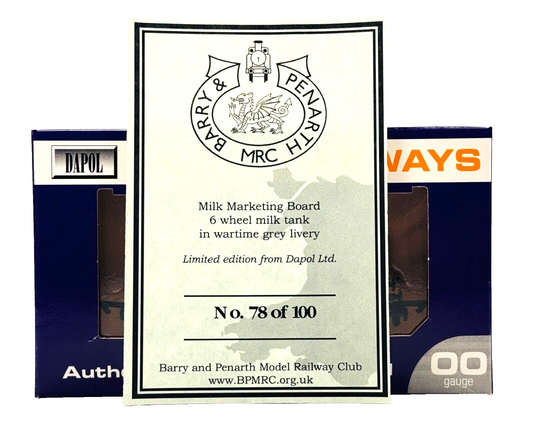 DAPOL 00 GAUGE - MILK MARKETING BOARD 6 WHEEL TANK WARTIME GREY LIMITED EDITION