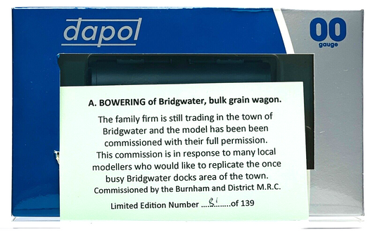 DAPOL 00 GAUGE - A. BOWERING BRIDGWATER BULK GRAIN WAGON 2 (BURNHAM LIMITED ED)