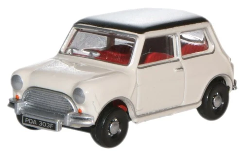 OXFORD DIECAST 1/76 SCALE - 76MN002 - OLD ENGLISH WHITE BLACK AUSTIN MINI - NEW