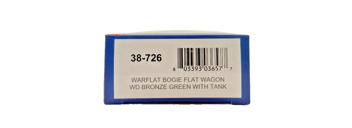 BACHMANN OO GAUGE - 38-726 - WARFLAT BOGIE FLAT WAGON WD BRONZE GREEN WITH TANK