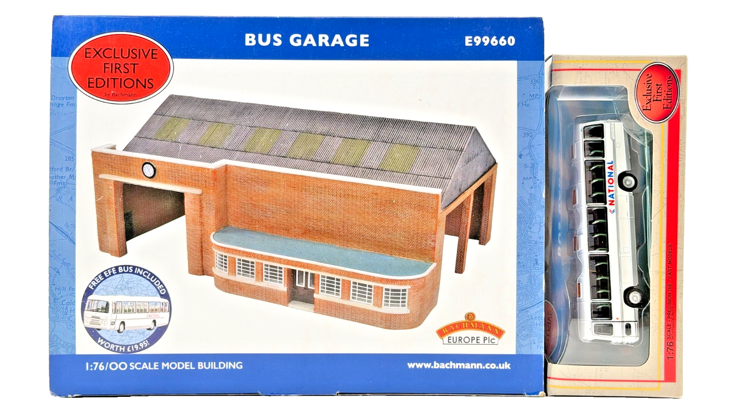 BACHMANN/EFE 00 GAUGE SCENECRAFT - E99660 - BUS GARAGE & NATIONAL BUS - NEW