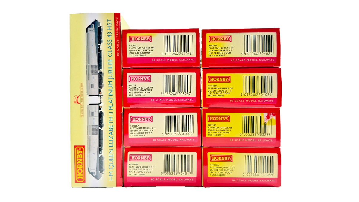 HORNBY OO GAUGE - R30215 - PLATINUM JUBILEE SILVER CLASS 43 HST PACK & 8 COACHES