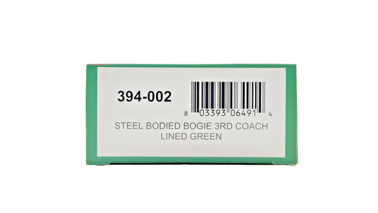 BACHMANN OO9 SCALE - 394-002 - STEEL BODIED BOGIE 3RD COACH LINED GREEN BOXED