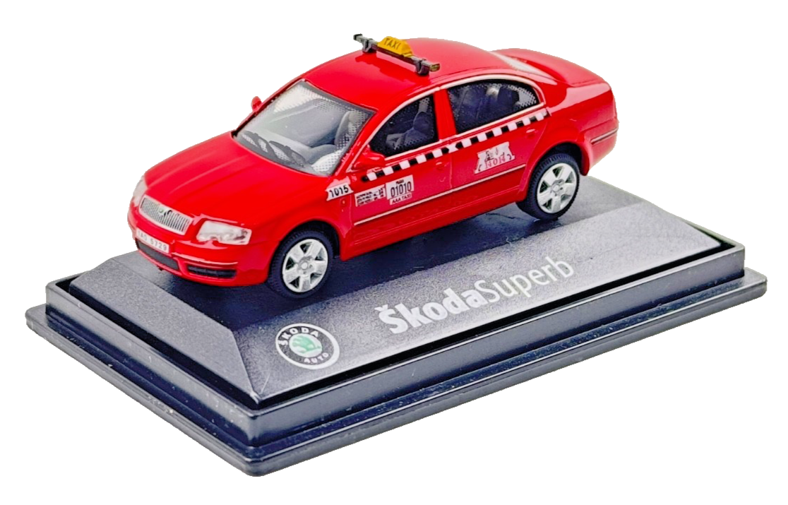 ABREX 1/72 SCALE - SKODA SUPERB RED SALOON TAXI - BOXED