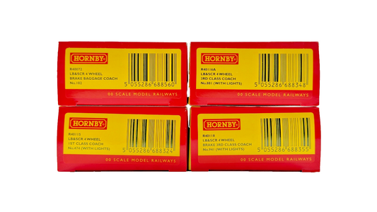 HORNBY OO GAUGE - RAKE OF 4 LB&SCR LONDON BRIGHTON SOUTH COAST 4 WHEEL COACHES