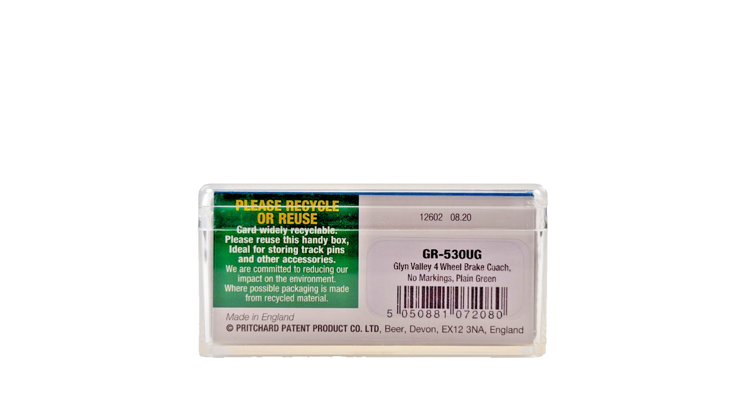 PECO OO9 SCALE - GR-530UG - GLYN VALLEY 4 WHEEL BRAKE COACH PLAIN GREEN - BOXED