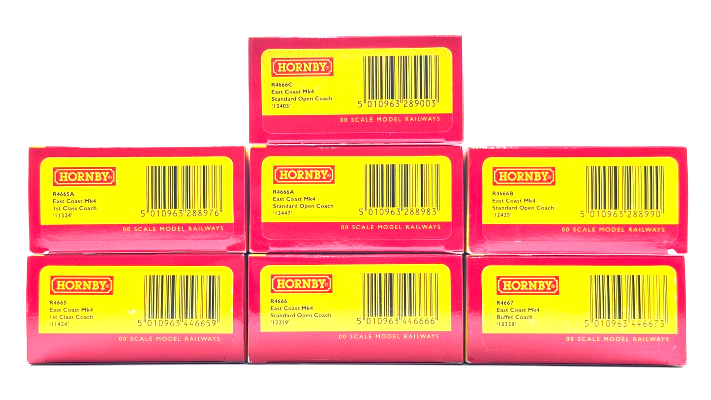 HORNBY 00 GAUGE - EAST TRAINS MK4 STANDARD/1ST CLASS/BUFFET CAR COACHES X 7