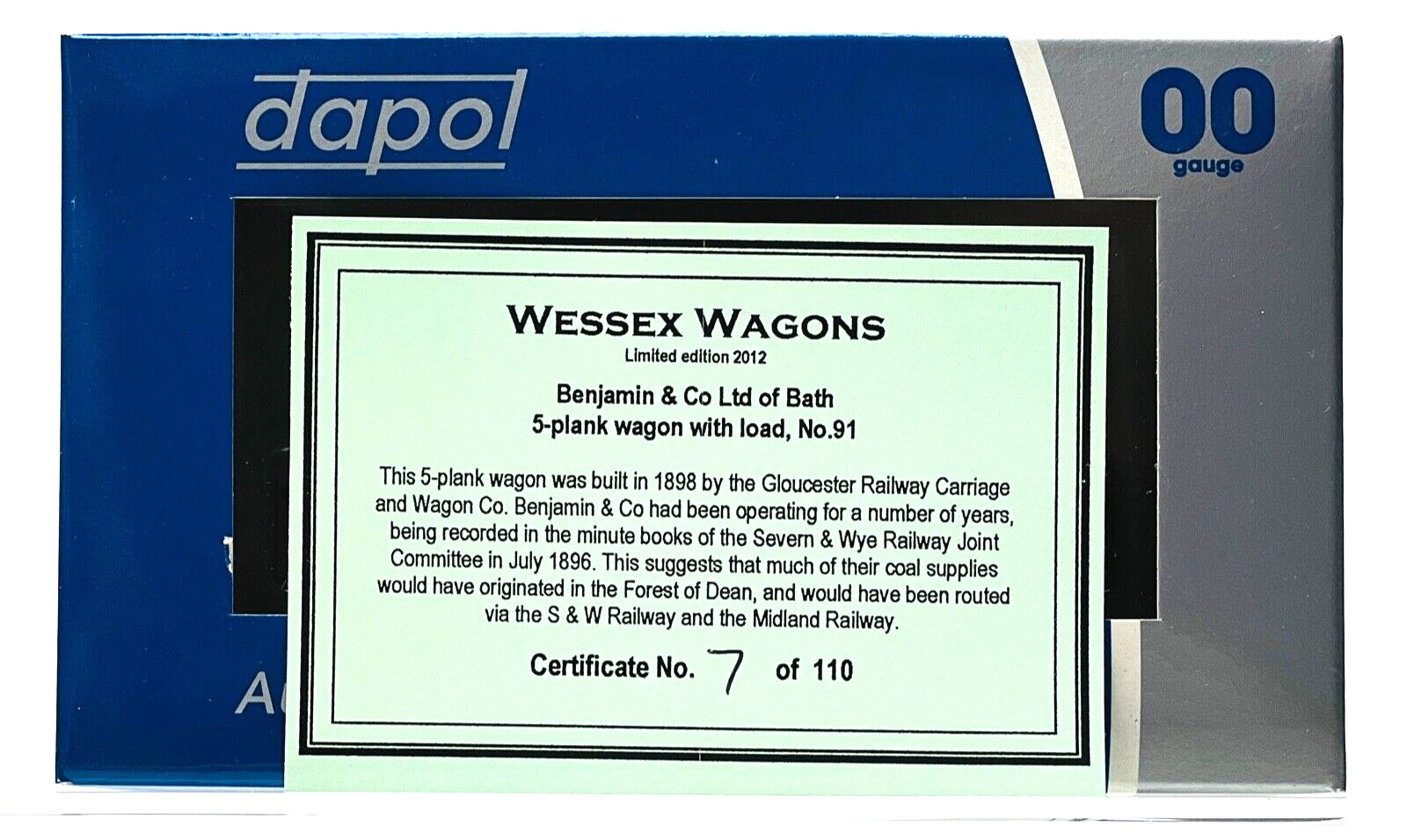 DAPOL 00 GAUGE - BENJAMIN & CO OF BATH 5 PLANK WITH LOAD NO.91 (WESSEX WAGONS)