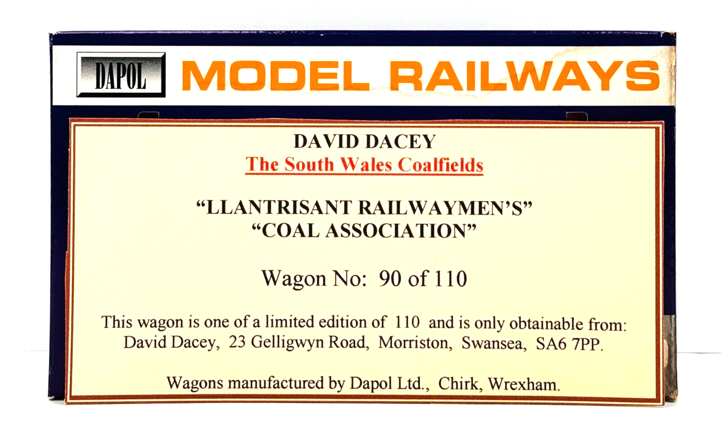 DAPOL 00 GAUGE - LLANTRISANT RAILWAYMENS COAL ASSOC. (DAVID DACEY LIMITED ED)