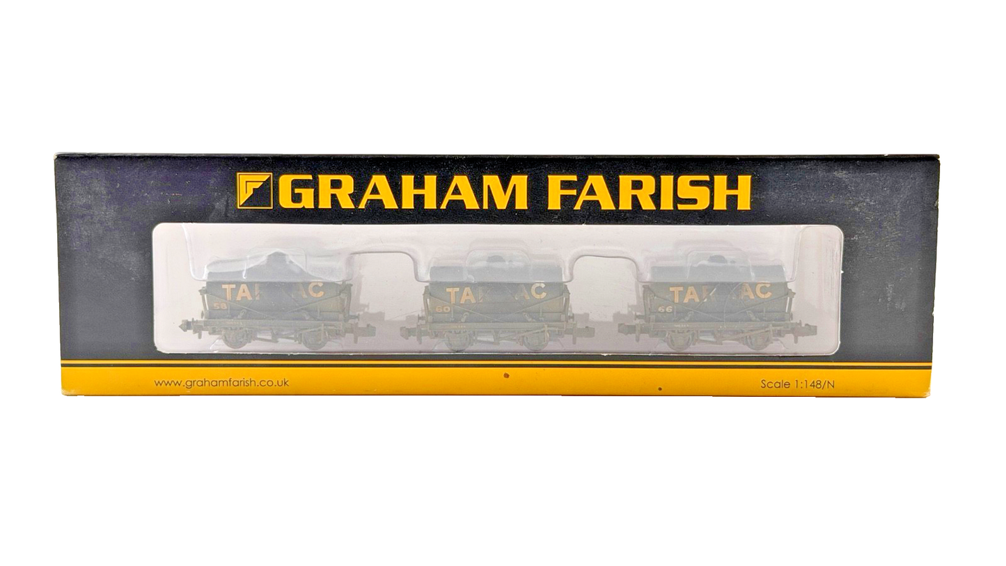 GRAHAM FARISH N GAUGE - 373-665 - SET OF 14T TANK WAGONS TARMAC (WEATHERED)