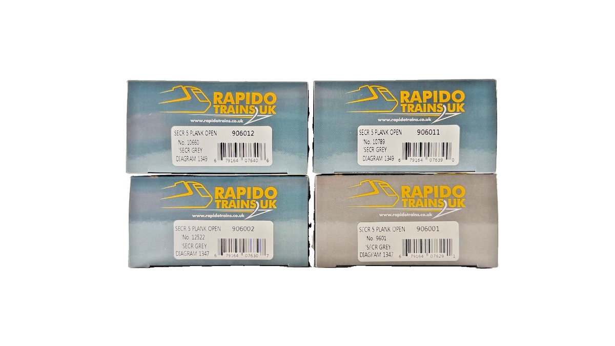 RAPIDO OO GAUGE - 906012/906011/906002/906001 - SECR GREY 5 PLANK WAGONS X 4