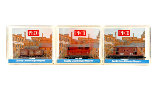 PECO N GAUGE RAKE OF 3 BR BRITISH RAIL FREIGHT WAGONS MINERAL CATTLE BRAKE BOXED