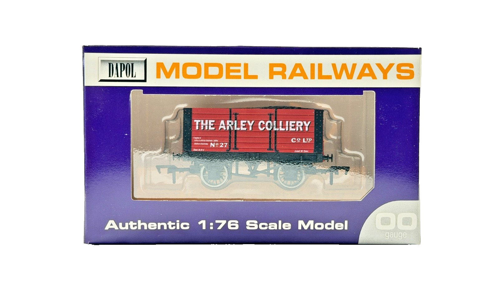 DAPOL 00 GAUGE - B821 - 7 PLANK WAGON ARLEY COLLIERY WAGON NO.27 BOXED