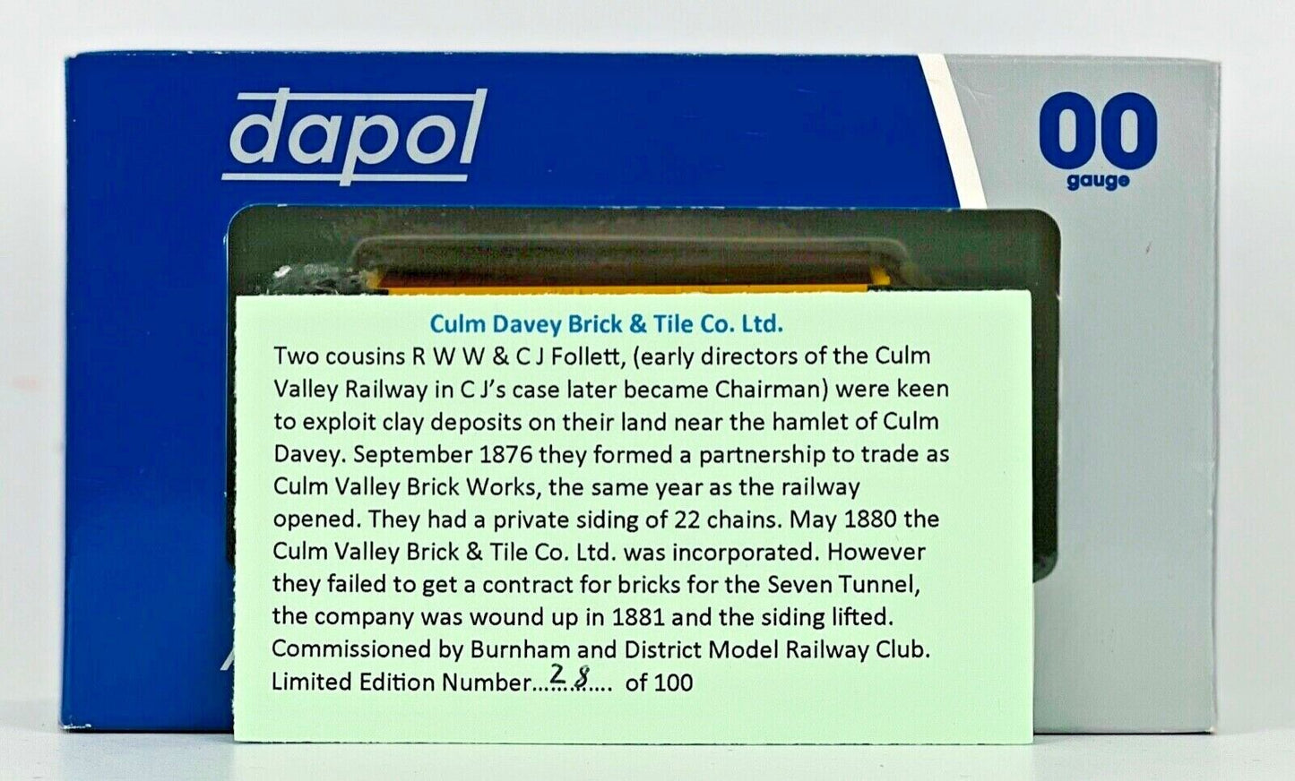 DAPOL 00 GAUGE - 'CULM DAVY BRICK & TILE WORKS' DEVON NO.1 (BURNHAM DMRC LTD ED)