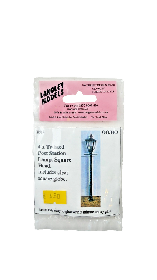 LANGLEY MODELS OO/HO SCALE - F83 - 4 TWISTED POST STATION LAMP (UNPAINTED METAL)