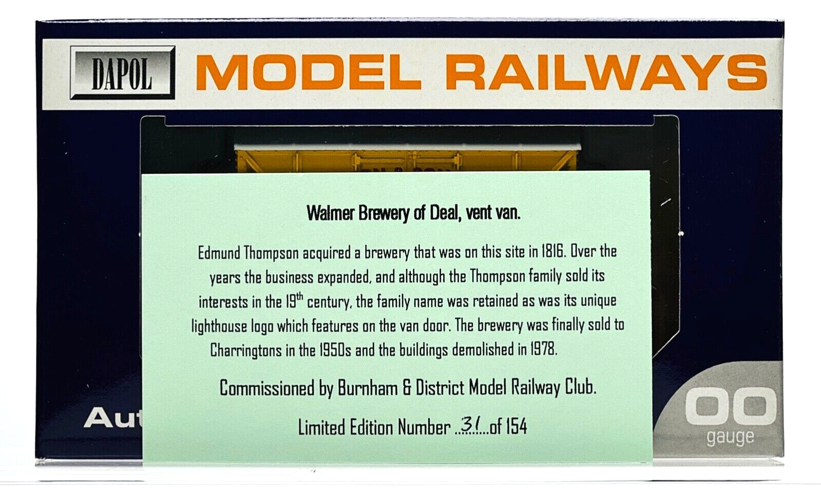 DAPOL 00 GAUGE - WALMER BREWERY DEAL STOUT VENT VAN NO.6 (BURNHAM LIMITED ED)