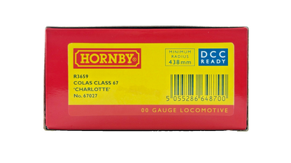 HORNBY OO GAUGE - R3659 - CLASS 67 DIESEL LOCOMOTIVE 67027 COLAS RAIL CHARLOTTE