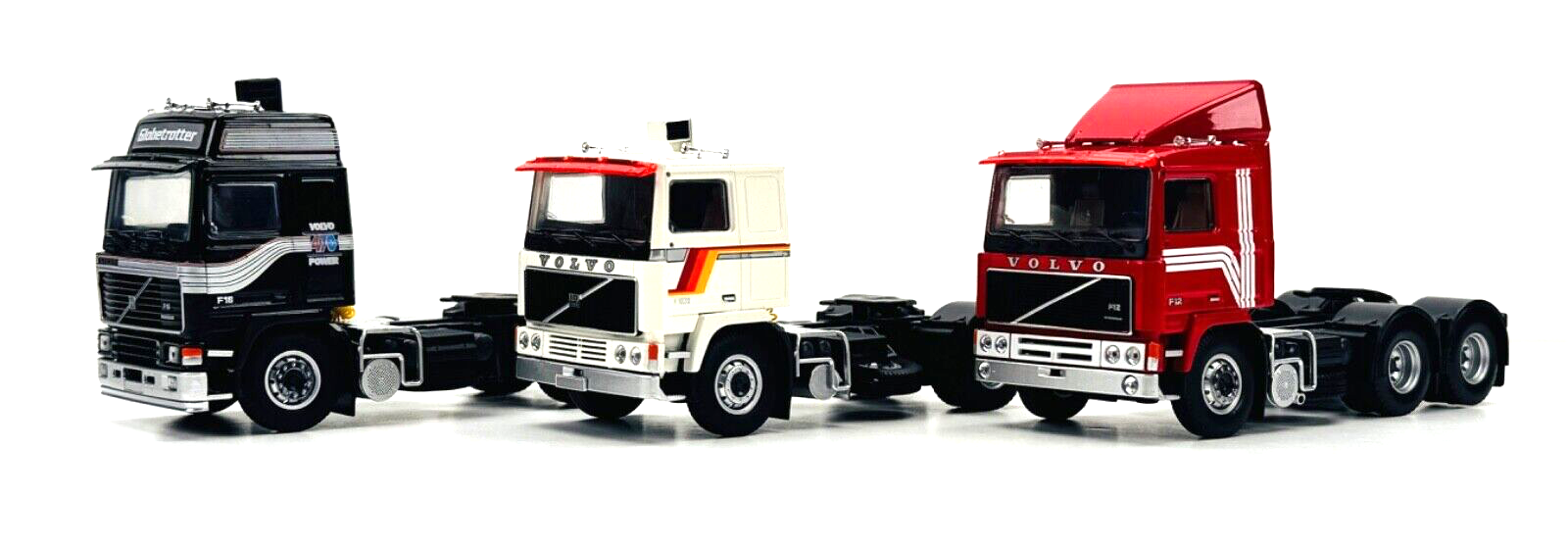 TEKNO 1/50 SCALE - 68619 - TBP SET VOLVO F10 F12 F16 BLACK WHITE RED CAB TRIPLE