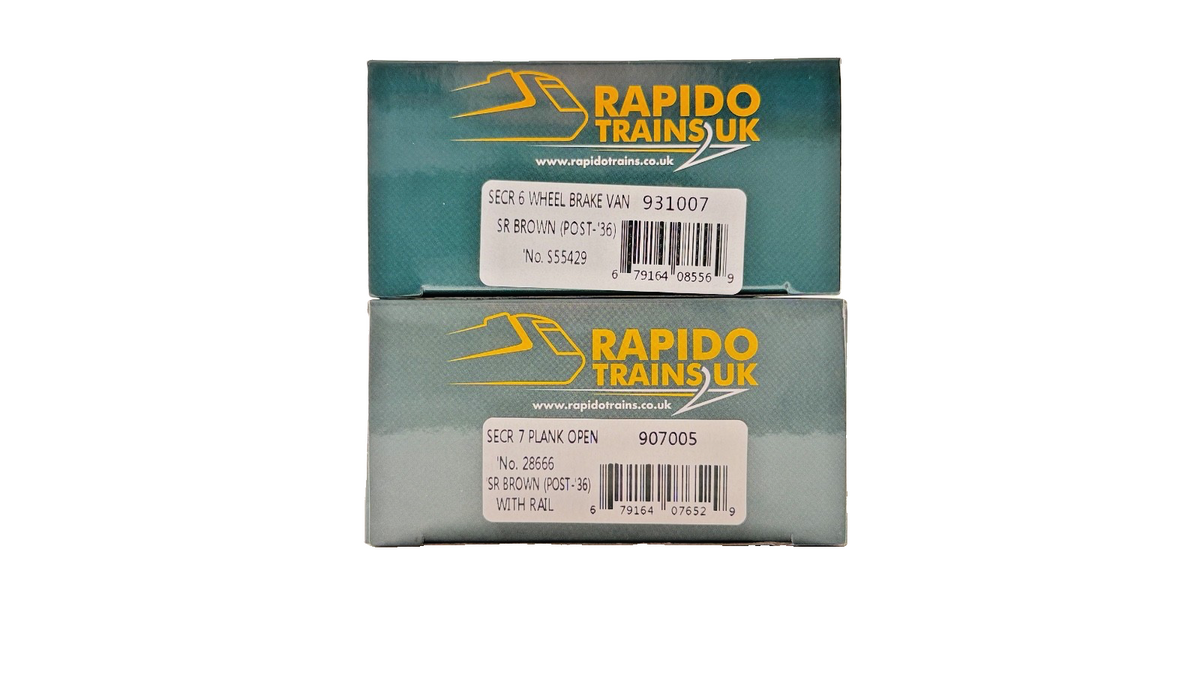 RAPIDO OO GAUGE - 931007/907005 - SECR 6 WHEEL BRAKE VAN SR BROWN & 7 PLANK OPEN