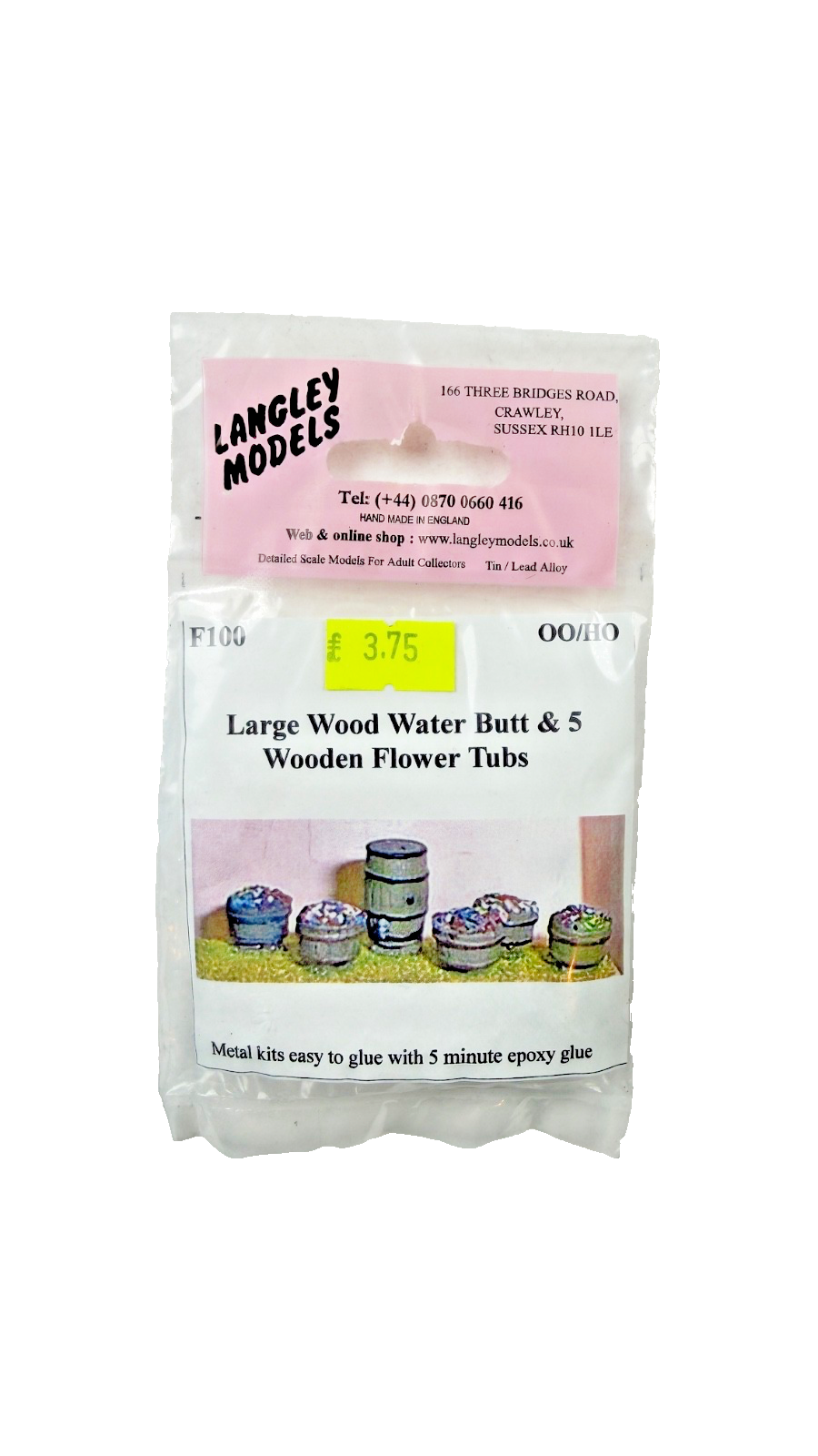 LANGLEY MODELS OO/HO SCALE - F100 - WATER BUTT & FLOWER TUBS (UNPAINTED METAL)