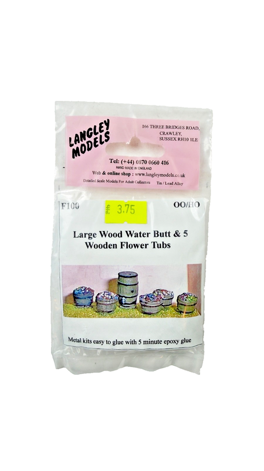 LANGLEY MODELS OO/HO SCALE - F100 - WATER BUTT & FLOWER TUBS (UNPAINTED METAL)