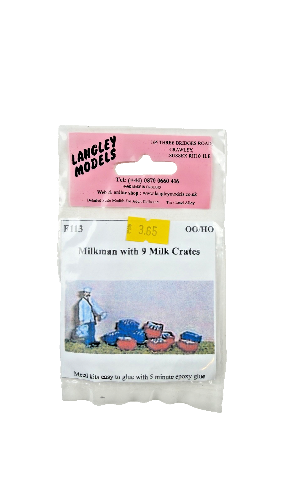 LANGLEY MODELS OO/HO SCALE - F113 - MILKMAN & 9 MILK CRATES (UNPAINTED METAL)
