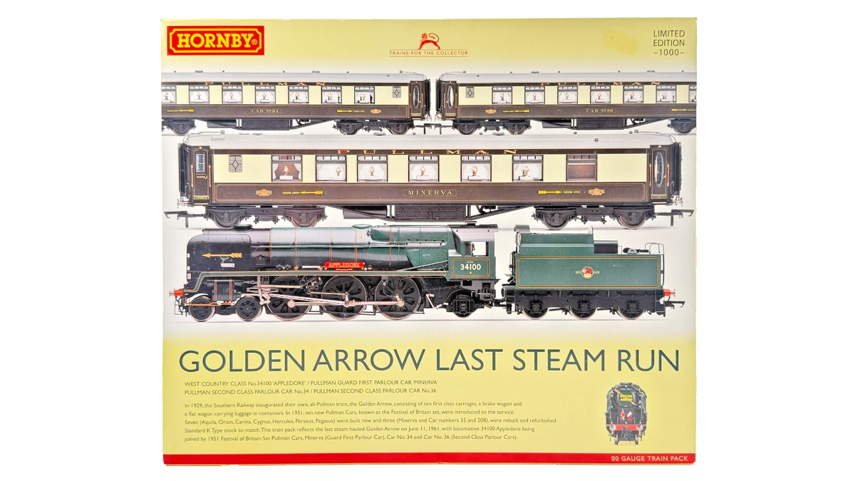 HORNBY OO GAUGE - R3400 - GOLDEN ARROW LAST STEAM RUN LIMITED EDITION TRAIN PACK