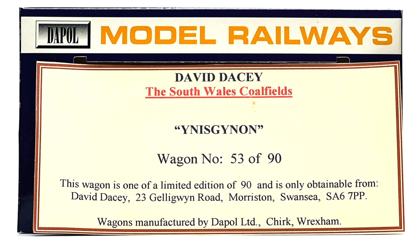 DAPOL 00 GAUGE - 'YNISGYNON' SOUTH WALES PLANK WAGON 160 (DAVID DACEY LTD ED)