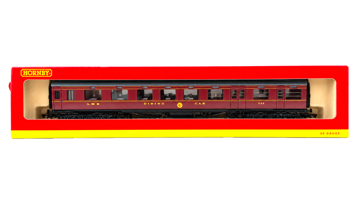 HORNBY OO GAUGE - R4095C - LMS MAROON 68FT 12 WHEEL DINING CAR COACH 232 BOXED