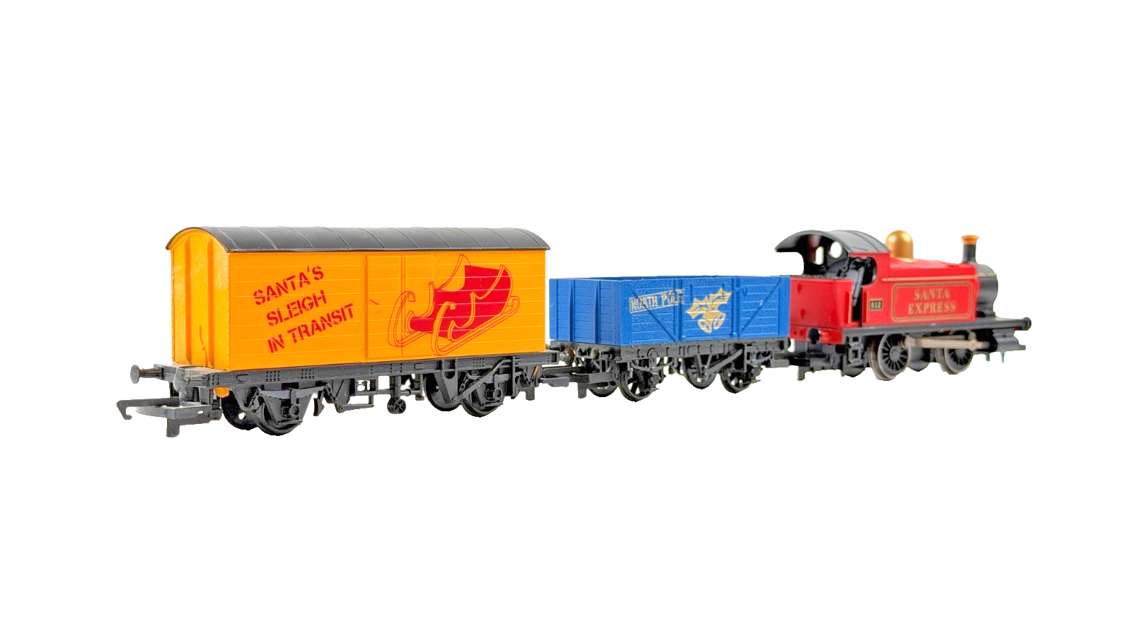 HORNBY OO GAUGE SANTA EXPRESS LOCOMOTIVE WITH NORTH POLE & SANTA'S SLEIGH WAGONS