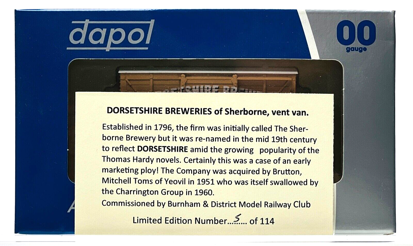 DAPOL 00 GAUGE - DORSETSHIRE BREWERY SHERBORNE VENT VAN 2 (BURNHAM DMRC LTD ED)