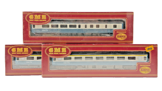 AIRFIX 00 GAUGE - RAKE OF 3 BR BLUE GREY MK2 INTERCITY PASSENGER COACHES BOXED