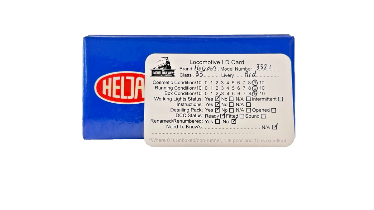 HELJAN OO GAUGE - 3321 - CLASS 33 DIESEL 33205 RAILFREIGHT DISTRIBUTION RFD GREY