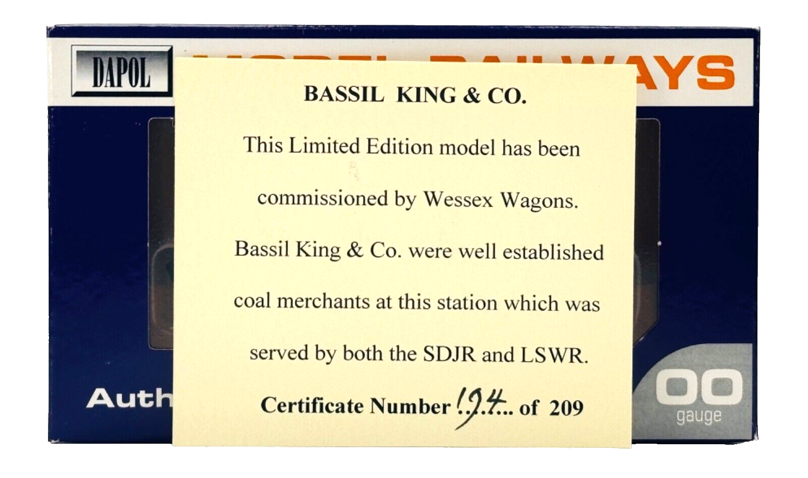 DAPOL 00 GAUGE - BASSIL KING COAL MERCHANTS BOURNEMOUTH NO.6 (LIMITED EDITION)