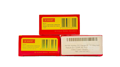 HORNBY OO GAUGE - R4793/R4794/R4795 - SR EX LSWR MAUNSELL GREEN COACHES X 3