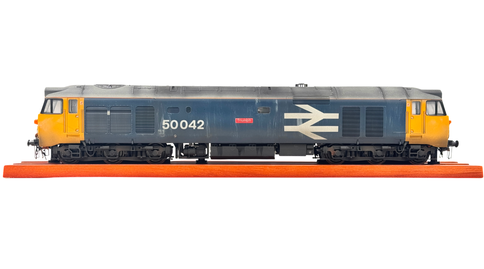 HELJAN O GAUGE - CLASS 50 DIESEL 50042 BR LARGE LOGO TRIUMPH WEATHERED & RENAMED