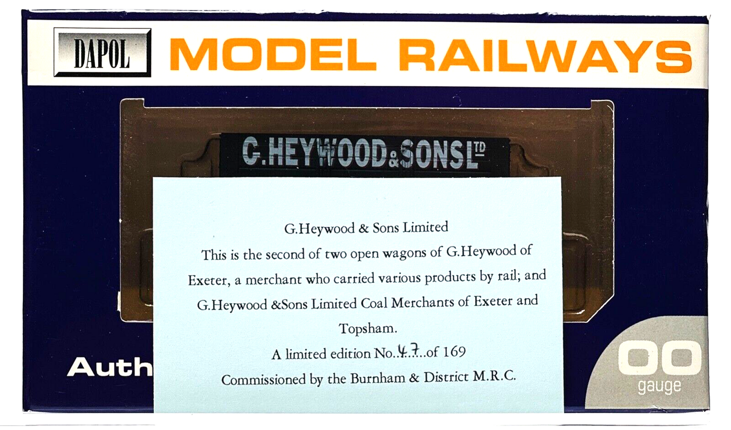 DAPOL 00 GAUGE - G. HEYWOOD & SONS COAL MERCHANTS EXETER NO.10 (BURNHAM LTD ED)