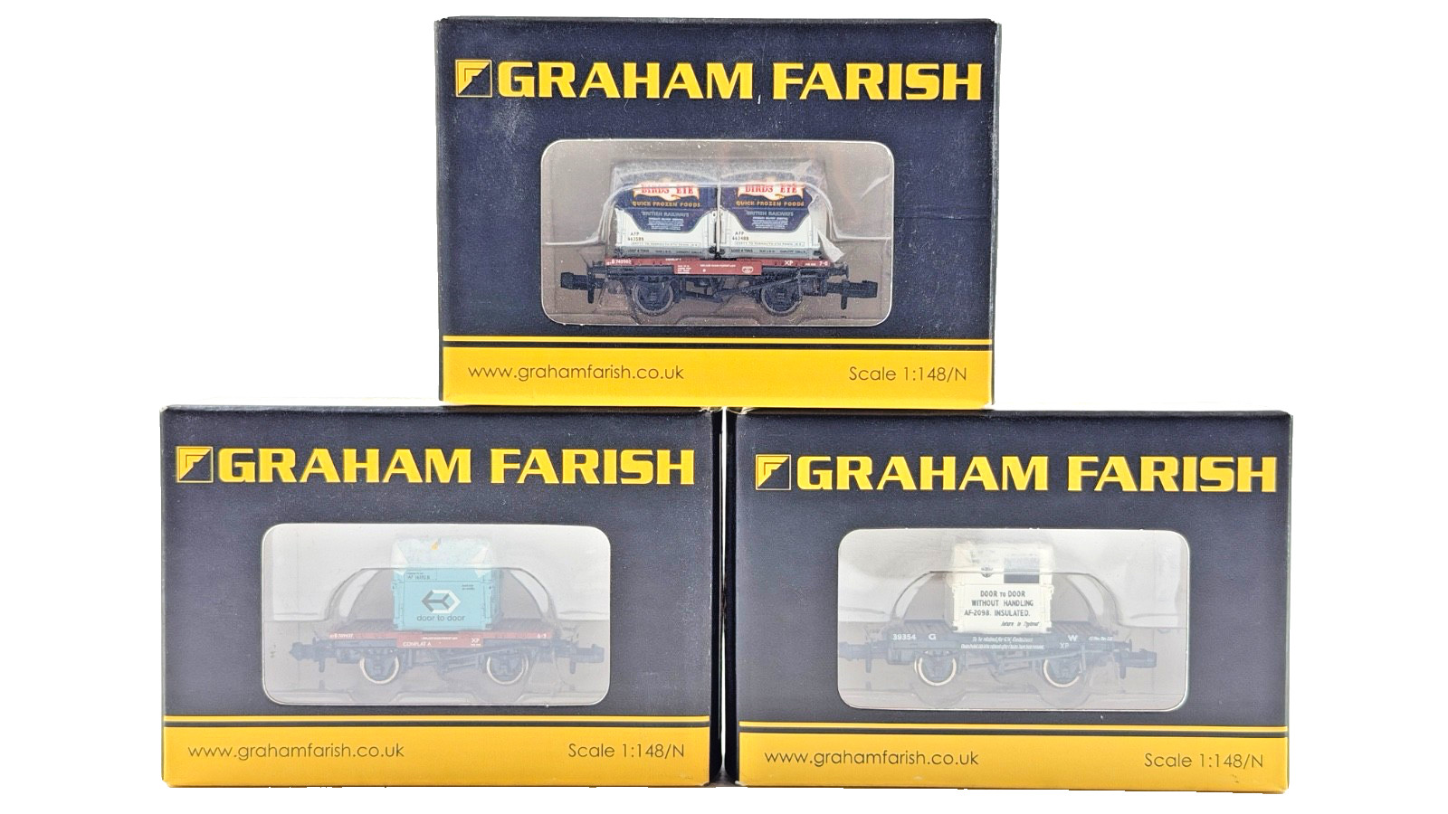 GRAHAM FARISH N GAUGE - 377-326/377-327/377-341 - RAKE OF 3 MIXED CONFLAT WAGONS