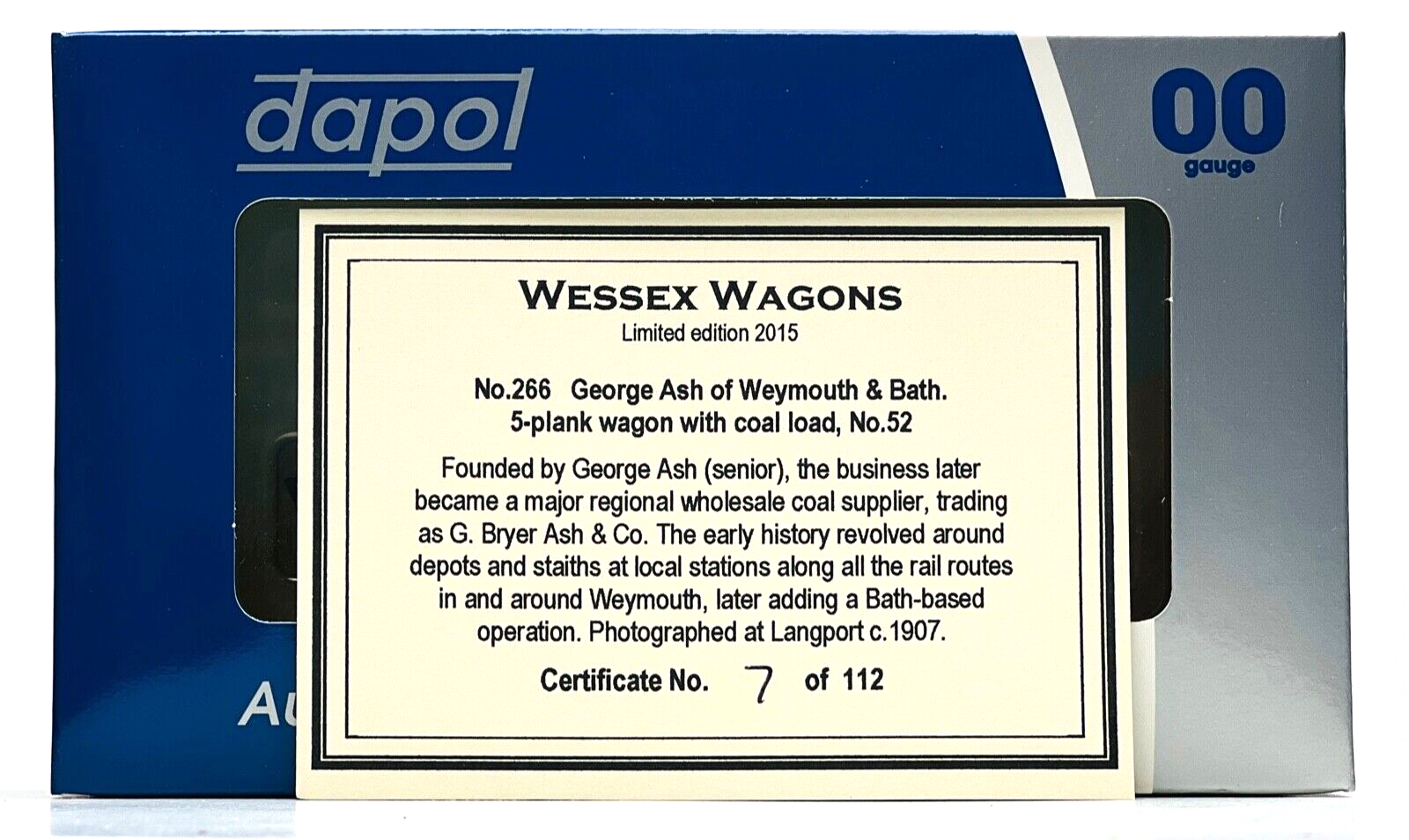 DAPOL 00 GAUGE - GEORGE ASH WEYMOUTH BATH PLANK WAGON 52 (WESSEX WAGONS LTD ED)