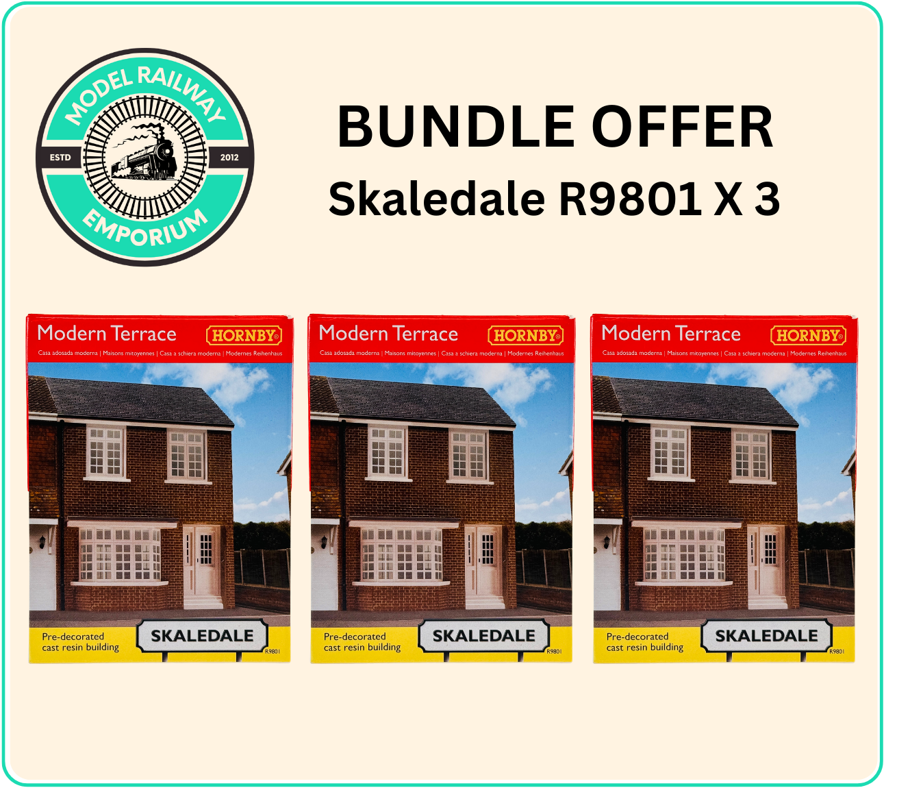 HORNBY 00 GAUGE SKALEDALE - R9801 - MODERN TERRACED HOUSE X 3 - NEW