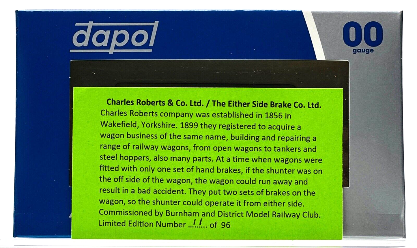 DAPOL 00 GAUGE - THE EITHER SIDE BRAKE CO ROBERTS LONDON 2 (BURNHAM DMRC LTD ED)