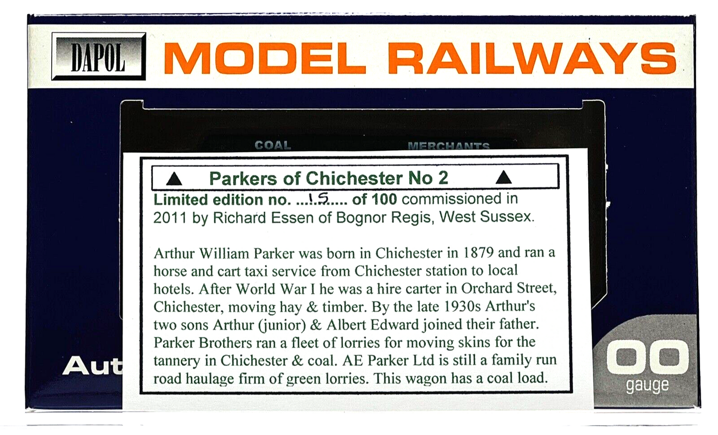 DAPOL 00 GAUGE - PARKERS COAL MERCHANTS CHICHESTER WAGON NO.2 (LIMITED EDITION)