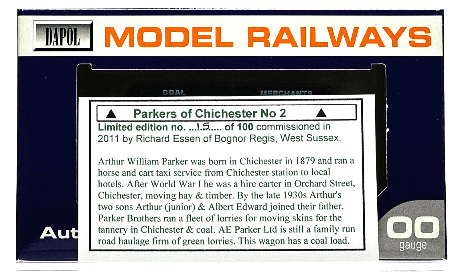 DAPOL 00 GAUGE - PARKERS COAL MERCHANTS CHICHESTER WAGON NO.2 (LIMITED EDITION)