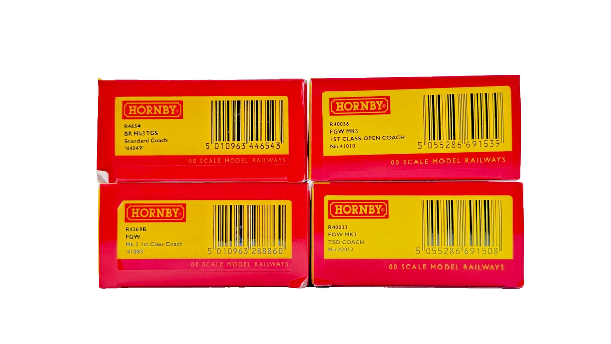 HORNBY OO GAUGE - R4654/R40036/R4369B/R40033 - FGW DYNAMIC LINES MK3 COACHES X 4